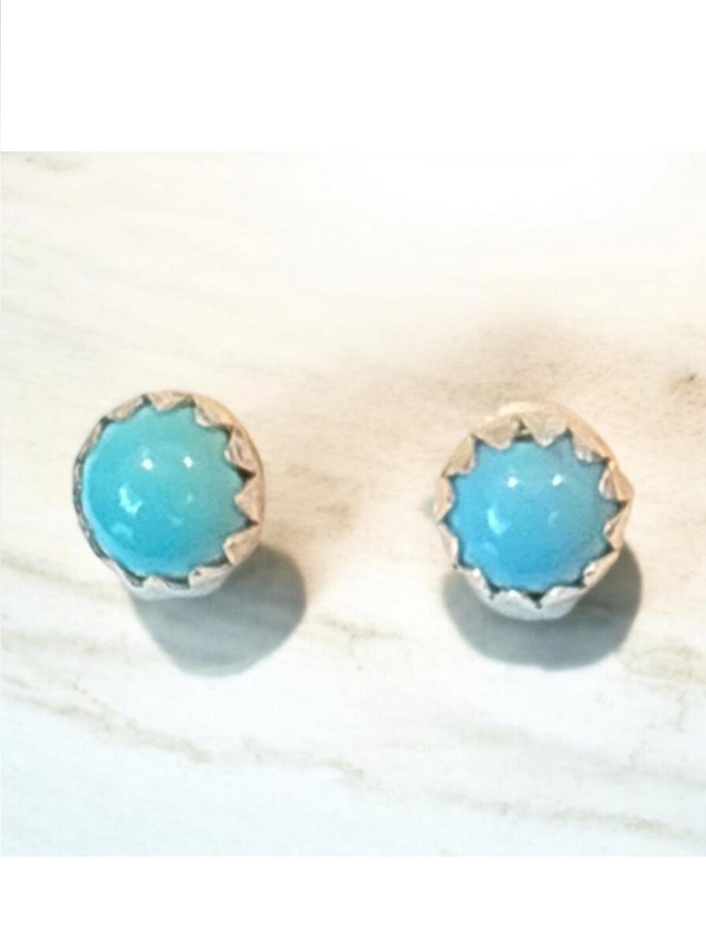 Mini Turquoise and Sterling Silver Blue Round Stud Earrings